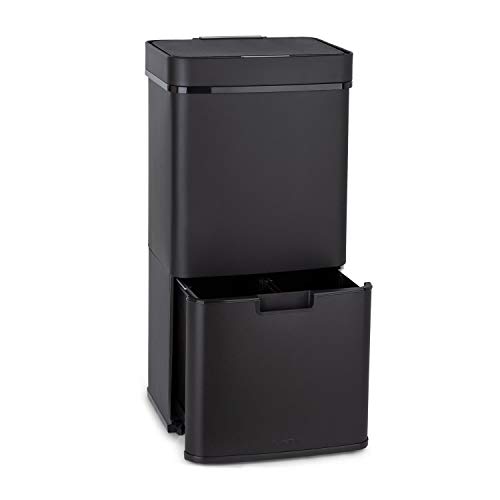 KLARSTEIN Royal Trash - Cubo de Basura con Sensor, Apertura y Cierre automático, 72 L de Volumen en 4 recipientes, Basura y desechos reciclables: 43 y 2 x 12,5 L, Cubo Bio con Tapa: 4 L, Negro