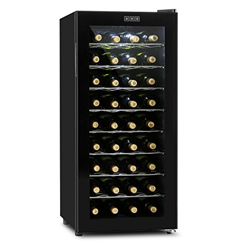 Klarstein Vivo Vino nevera para vino (capacidad de 36 botellas o 118 litros, temperatura regulable, puerta de cristal doble, diseño compacto y silenciosa) - negro