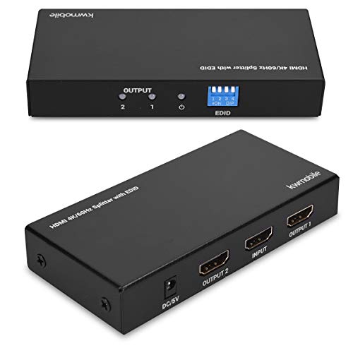 kwmobile Divisor HDMI 2.0 Splitter con Soporte EDID - Distribuidor 1x2 HDMI 4k@60Hz HDCP 2.2 3D - Duplicador HDMI con 1x Entrada y 2X Salidas