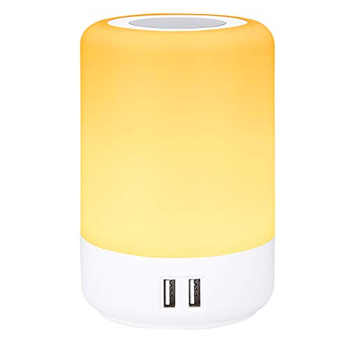 Lámpara de mesa USB, Lámpara escritorio led, luz nocturna infantil, cargador usb multiple, 4 puertos de carga USB, luz blanca cálida regulable de 3 niveles y siete colores que cambian RGB(EU plug)