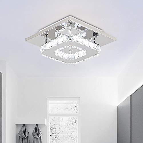 Lámpara de techo moderna de cristal de Nullnet LED, Flush – Lámpara de techo de 12 W, cuadrada, de acero inoxidable, para pasillo, comedor, dormitorio, salón, cocina [clase energética A++]