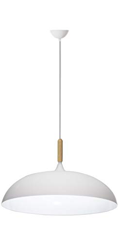 Lámpara Iluminación colgante moderna nordica Rosca E27 para el Restaurante Dormitorio Sala de Estudio Loft Pasillo 45 cm diámetro color blanco con detalle en madera