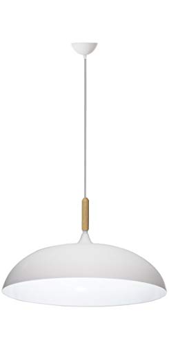 Lámpara Iluminación colgante moderna nordica Rosca E27 para el Restaurante Dormitorio Sala de Estudio Loft Pasillo 45 cm diámetro color blanco con detalle en madera Lámpara Iluminación colgante moderna nordica Rosca E27 para el Restaurante Dormitorio Sala de Estudio Loft Pasillo 45 cm diámetro color blanco con detalle en madera
