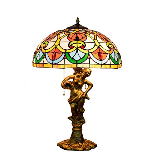 Lámparas Conjunto 16 pulgadas del vitral de Tiffany lámpara de mesa Europeo creativo del corazón del melocotón retro perlas cristal de la mancha del hotel Salón Comedor lámpara de escritorio Dormitori