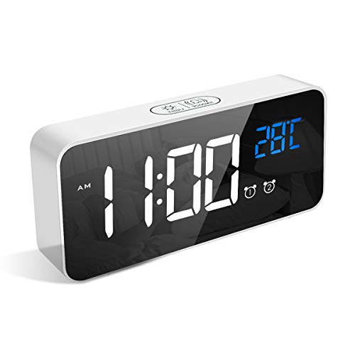 LATEC Reloj Despertador Digital, LED Pantalla Reloj Alarma Inteligente con Temperatura, Puerto de Carga USB, 12/24 Horas, 4 Brillo Ajustable, Función Snooze y Alarma de Espejo Portátil (Blanco) LATEC Reloj Despertador Digital, LED Pantalla Reloj Alarma Inteligente con Temperatura, Puerto de Carga USB, 12/24 Horas, 4 Brillo Ajustable, Función Snooze y Alarma de Espejo Portátil (Blanco)
