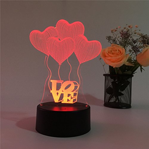 LEDMOMO 3D Heart Lights Night Lights 7 colores cambian USB Touch Lamp Lámpara de mesa para pareja Noche romántica Amante Dormitorio Día de la Madre y del Padre Regalo (cuatro corazones)