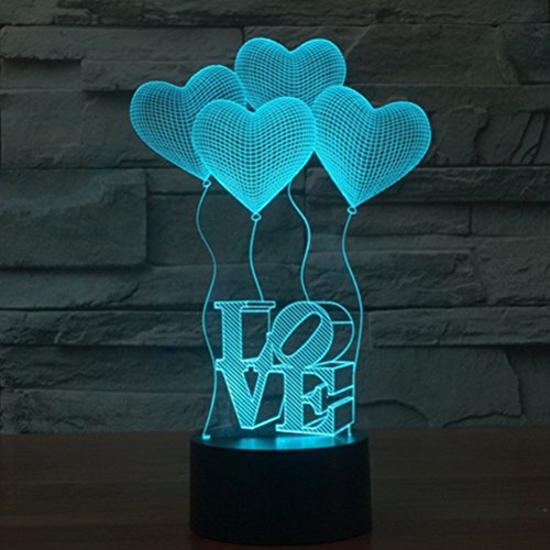 Ledmomo - Lámpara 3D, luz nocturna, luz de ambiente, lámpara de mesa decorativa, de corazones