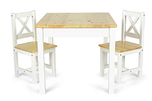 Leomark Mesa y sillas de Madera para niños - Pola - Juego de Muebles Infantiles en el Estilo escandinavo (Blanco/Pino), Altura: 53 cm