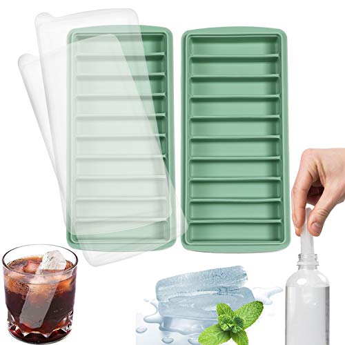 LessMo stick bandeja del cubo de hielo, de silicona, con tapa, ideal para los deportes y las botellas de agua, 10 cavidades (juego de 2, verde)
