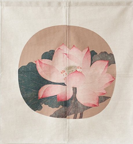 LIGICKY Cortina de estilo japonés Noren para puerta de entrada, de algodón, lino, para decoración del hogar, 85 x 90 cm, diseño vintage de flor de loto