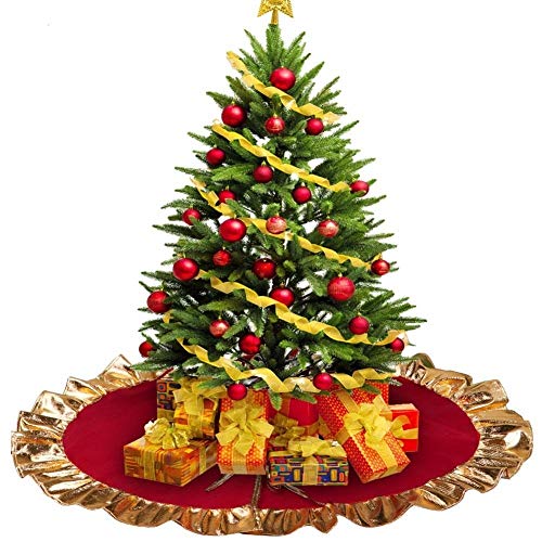 Lim - Falda Arbol De Navidad Decoraciones De Navidad: Base Arbol Navidad, Rojo con Borde Dorado. Tamaño 36" 90Cm