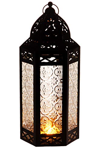 Linterna Oriental de Metal y Cristal Liyana 30 cm de Altura Blanco | Luces de Viento marroquí | Faro de Cristal para Interior | Lámpara para Exterior | Linterna de jardín
