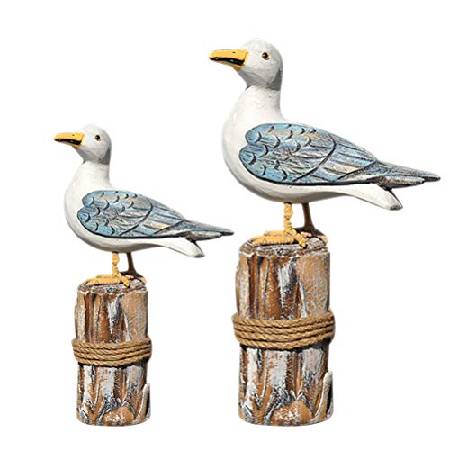 LIOOBO - 2 Figuras de Madera con diseño de Gaviota, decoración rústica, Vintage, decoración para la casa, Regalos náuticos