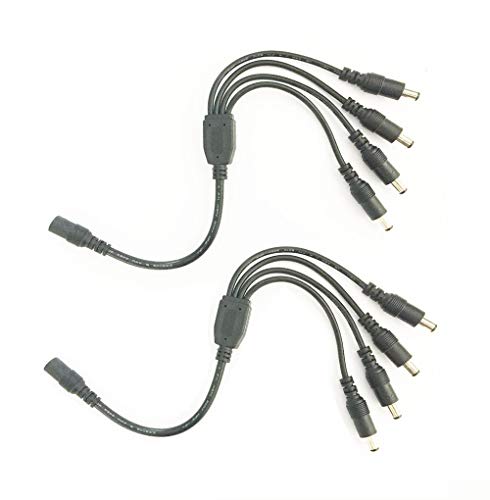 LitaElek Cable del divisor de la energía de la CC 12V Divisor de CCTV 5.5mm X 2.1mm 1 hembra a 4 macho divisor de Y Para cámara de circuito cerrado de televisión SMD 5050 3528 2835 5630 LED Strip Light (1 a 4 Splitter, 2pcs)