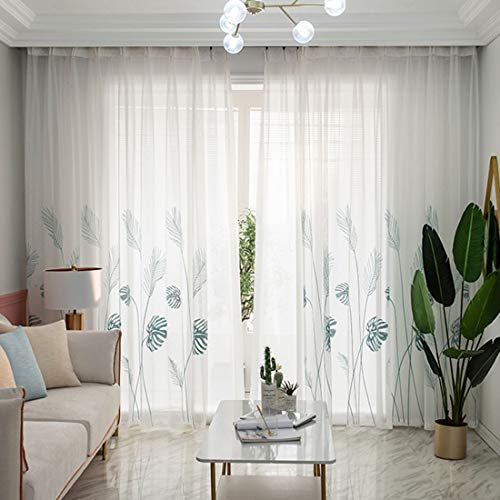 Liuzhou 1 cortina de gasa transparente con bordado, cortina decorativa para ventana de salón o dormitorio, azul, S 100 x 250 cm