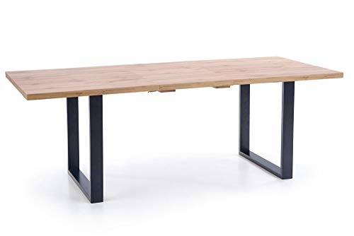 Luena - Mesa de comedor rectangular en chapa de madera Venom, extensible 135 (185) x 90 x 74 cm, patas de acero pulverizado negro