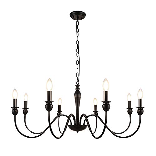 LynPon Lámparas de araña de diseño vintage francés, 8 luces Negro, Lámpara de techo de clásico Antiguo para la Cocina, Comedor, Dormitorio