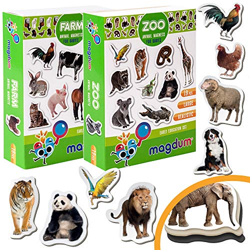 Magdum 2 Sets Foto Granja+ Zoo Animales Imanes de Nevera (35 Piezas) para Niño -Magnético Educational Aprender Juguete Bebé 3 años- Cocina Imán- CUMPLEAÑOS O Navidad Regalo Conjunto