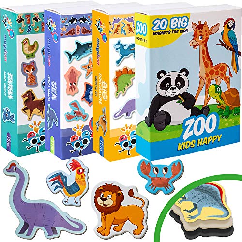 Magdum 4 Sets Happy Zoo+ Granja+ Marinos Animales+ Dinosaur Imanes de Nevera (71 Piezas) para Niño -Magnético Educational Aprender Juguete Bebé 3 años- Cocina Imán- CUMPLEAÑOS Navidad Regalo Conjunto