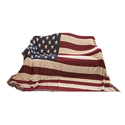 manta sofa,Manta de sofá de lino de algodón con bandera americana, alfombra de mantel universal antideslizante a prueba de polvo de hilo de algodón-130 * 180 cm