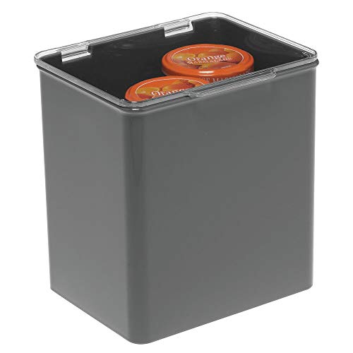 mDesign Cajón de plástico sin BPA – Caja con tapa de diseño apilable, ideal para organizar la cocina, la habitación infantil o el baño – Cajas de ordenación multiusos – gris pizarra y transparente