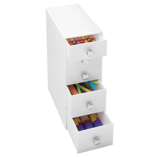 mDesign Cajonera de plastico blanco – Preciosa minicajonera con 4 cajones – Ideal como joyero, organizador de escritorio, costurero, etc. – Para guardar y clasificar objetos pequeños