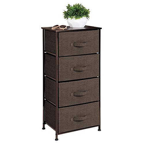 mDesign Cómoda de tela – Práctico organizador de armarios con 4 cajones – Sistema de almacenamiento estrecho para el dormitorio y salas pequeñas – marrón espresso