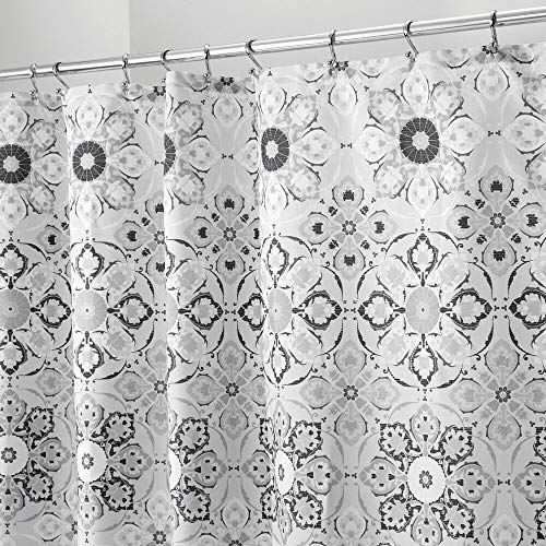 mDesign Cortina de baño con diseño de medallones – Cortinas para ducha con medidas ideales para el baño: 183 cm x 183 cm – Cortina para bañera de gran durabilidad – negro y gris