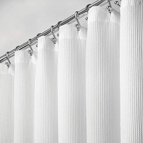 mDesign Cortinas para baño 100% algodón – Cortinas de ducha bonitas y estructuradas – Cortinas de baño de diseño y de cuidado fácil – blanco