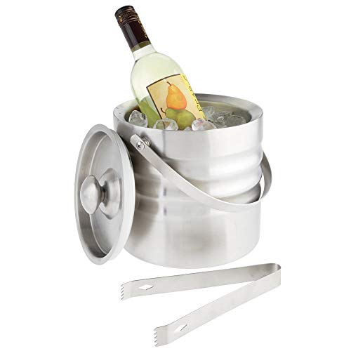mDesign Cubitera con Pinzas y Tapa – Enfriador de Botellas de Acero – Recipiente para Hielo con Aislamiento de Doble Pared para un enfriamiento Duradero – Plateado Mate mDesign Cubitera con Pinzas y Tapa – Enfriador de Botellas de Acero – Recipiente para Hielo con Aislamiento de Doble Pared para un enfriamiento Duradero – Plateado Mate