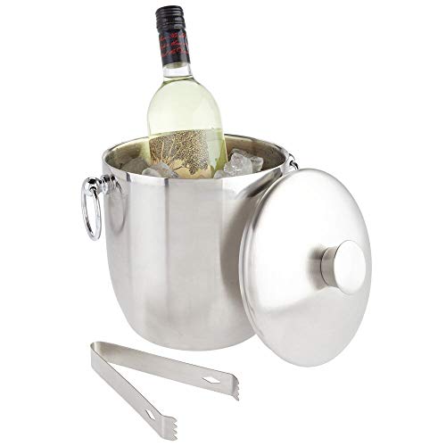 mDesign Cubitera con Pinzas y Tapa – Enfriador de Botellas de Acero – Recipiente para Hielo con Aislamiento de Doble Pared para un enfriamiento Duradero – Plateado Mate mDesign Cubitera con Pinzas y Tapa – Enfriador de Botellas de Acero – Recipiente para Hielo con Aislamiento de Doble Pared para un enfriamiento Duradero – Plateado Mate
