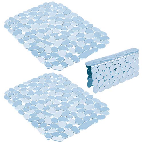 mDesign Juego de 3 alfombrillas antideslizantes de plástico – Tapete de PVC grande para cocinas con diseño de guijarros – Base para fregadero para proteger la vajilla y fregaderos dobles – azul claro