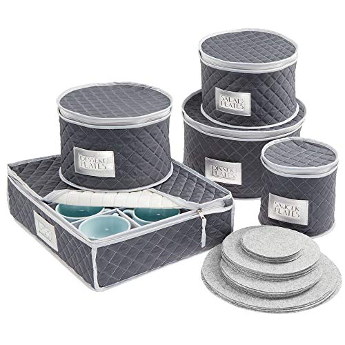 mDesign Juego de 5 cajas de embalaje para vajilla – Organizador de platos para cubrir y transportar vajilla para 12 personas – Sistema de almacenaje con protectores de fieltro – azul marino/gris mDesign Juego de 5 cajas de embalaje para vajilla – Organizador de platos para cubrir y transportar vajilla para 12 personas – Sistema de almacenaje con protectores de fieltro – azul marino/gris