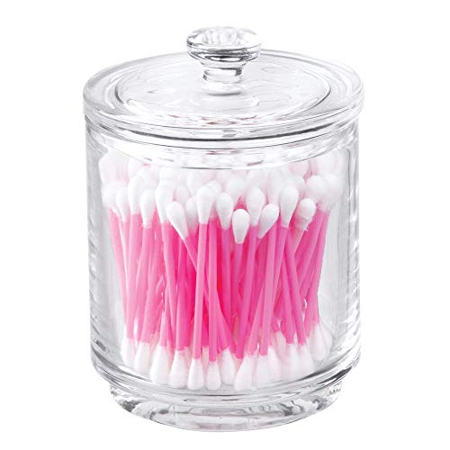 mDesign Organizador de cosméticos de vidrio – Frasco de cristal con tapa – Mantiene secos productos de algodón, sales de baño y más – Contenedor de vidrio para productos de cosmética – transparente mDesign Organizador de cosméticos de vidrio – Frasco de cristal con tapa – Mantiene secos productos de algodón, sales de baño y más – Contenedor de vidrio para productos de cosmética – transparente