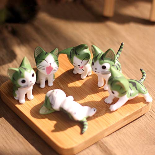 Meijin 6 figuras en miniatura para terrario, queso, gato, hadas, miniaturas, decoración de jardín, miniatura, color verde al azar, 6 unidades