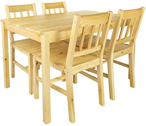 Merkell Conjunto Mesa de Pino y 4 sillas de Madera a la Sala de Estar, Comedor Natural Pine