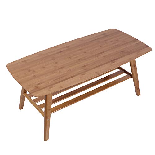 Mesa de centro de bambú con estante de almacenamiento, 2 niveles rectangular 100X50X40Cm Mesa de té baja de madera Mesa de centro de fácil montaje Mesa de té antigua japonesa para sala de estar