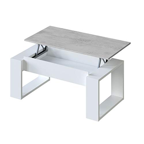 Mesa de Centro Elevable, Mesita de Salon, Comedor, Modelo Nova, Acabado en Blanco Artik y Cemento, Medidas: 105 cm (Largo) x 55 cm (Ancho) x 45-54 cm (Alto) Mesa de Centro Elevable, Mesita de Salon, Comedor, Modelo Nova, Acabado en Blanco Artik y Cemento, Medidas: 105 cm (Largo) x 55 cm (Ancho) x 45-54 cm (Alto)