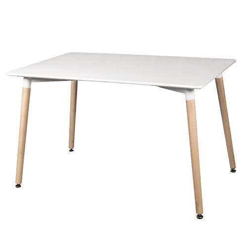 Mesa de Comedor, Mesa Rectangular Fija, Mesa de Salon, Cocina o Comedor, Estructura en madera, Acabado Blanco, Modelo Suecia, Medidas: 120 cm (Largo) x 80 cm (Ancho) x 74,5 cm (Alto)