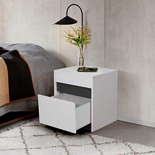 Mesita de noche moderna con cajón profundo, espacioso espacio de almacenamiento, tamaño compacto, mesita de noche para dormitorio, oficina, sala de estar, elegante gabinete de almacenamiento de