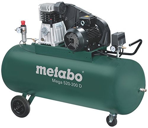 Metabo 601541000 601541000-Compresor Mega 520-200 D Potencia 3/4 (Kw/CV) calderín 200 litros, Negro