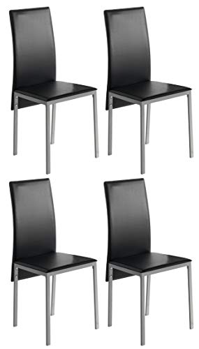Miroytengo Pack 4 sillas Comedor Salon Estilo contemporaneo Saona Negro Cocina Modernas Polipiel 97x51x42