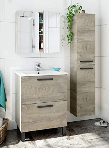 Miroytengo Pack Mueble baño con Lavabo, Columna y Armario con Espejo Color Roble Alaska Industrial Lavabo Incluido Miroytengo Pack Mueble baño con Lavabo, Columna y Armario con Espejo Color Roble Alaska Industrial Lavabo Incluido