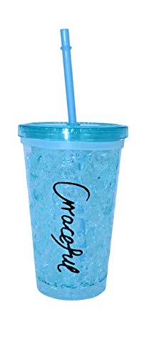 ML Vaso-Frio-Hielo con Doble Pared con Tapa y Pajita (acrílico, Reutilizable) no Necesita Hielo para Bebidas heladas Color Lila (Azul) 450ML
