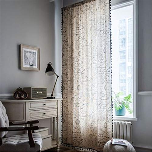MMHJS Cortinas De Tela De Algodón Y Lino De Estilo Europeo, Ventana Salediza con Borlas De Impresión De Letras Negras, Cortinas Opacas para El Piso para El Dormitorio Y La Sala De Estar MMHJS Cortinas De Tela De Algodón Y Lino De Estilo Europeo, Ventana Salediza con Borlas De Impresión De Letras Negras, Cortinas Opacas para El Piso para El Dormitorio Y La Sala De Estar