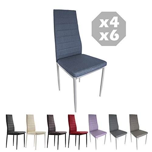 MOG CASA - Conjunto de 2, 4 o 6 sillas de Comedor con Patas metálicas y tapizadas de Piel sintética alcochado - Dimensiones 42x42x98cm (Azul, 4) MOG CASA - Conjunto de 2, 4 o 6 sillas de Comedor con Patas metálicas y tapizadas de Piel sintética alcochado - Dimensiones 42x42x98cm (Azul, 4)