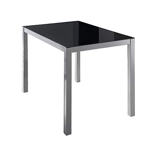 MOMMA HOME Mesa de Comedor - Modelo Melbourne - Color Negro/Plata - Material Cristal Templado/Metal - Medidas 110 x 75 x 75 cm