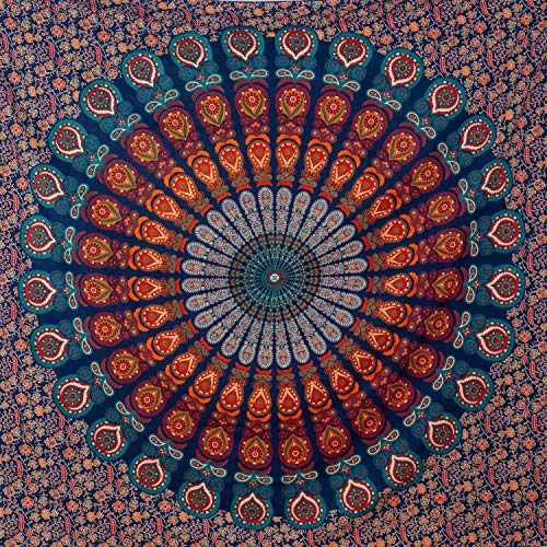 MOMOMUS Tapiz de Mandala - Hecho a Mano con Algodón 100% y Tintes Vegetales Naturales - Adornos de Arte para Pared de Hogar, Pareo/Toalla de Playa Grande, Sofá - Elegante y Bohemio - 210x230cm Aprox