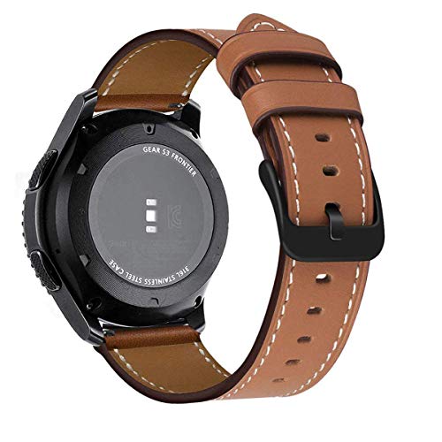 MroTech 22mm Correa de Reloj de Cuero piel liberación rápida Banda compatible para Samsung Gear S3/Galaxy Watch 46mm,Amazfit Stratos/Pace,Pebble Time,Ticwatch Pro Pulseras de Repuesto 22 mm,marrón
