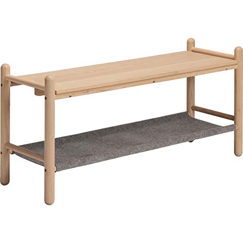 Muebletmoi - Base de cama de madera de fresno y fieltro gris – Estilo Bord de mar – AGDE 6575 Muebletmoi - Base de cama de madera de fresno y fieltro gris – Estilo Bord de mar – AGDE 6575